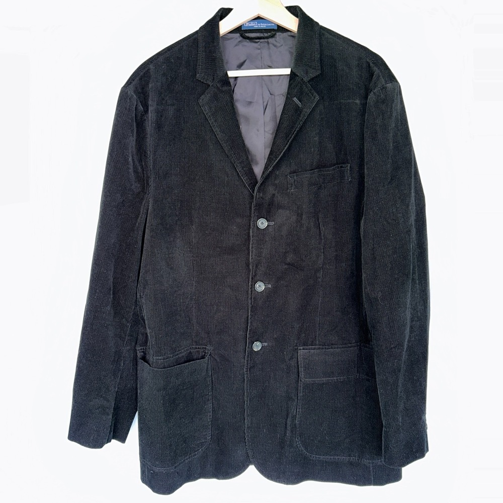 Polo By Ralph Lauren 3-Button Black Corduroy Sports Coat Mens 42R 100% Cotton
